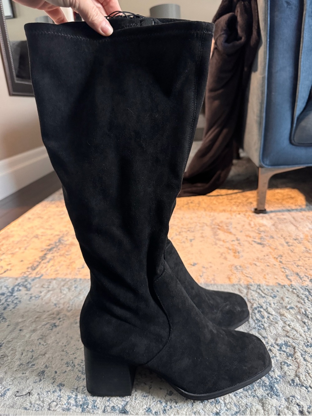 torrid Black Suede Knee-High Block Heel Boots- Wide Calf